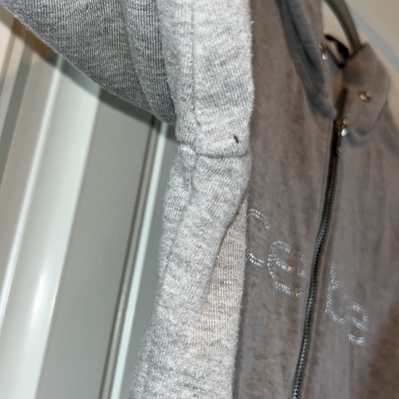 GRAY Bebe Sport zip hoodie silver sparkly rhinestone BEBE Distressed sleeve Med - Picture 14 of 14